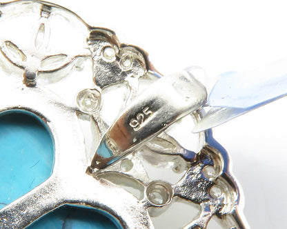 925 Sterling Silver  Vintage Shiny Cubic Zirconia & Turquoise Pendant  PT11053
