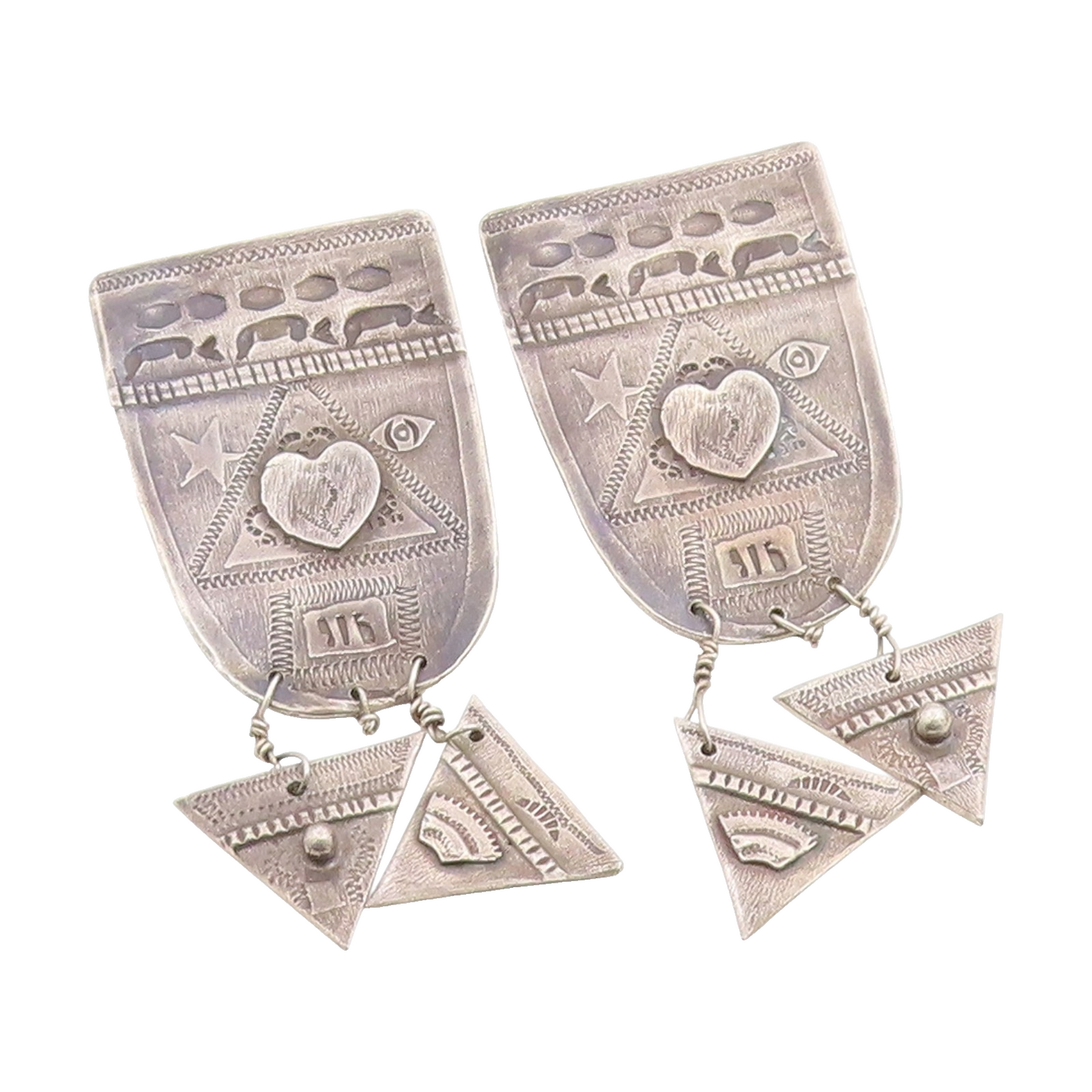 925 Sterling Silver Vintage Earrings Engraved Geometric Tribal Dangle  EG14125