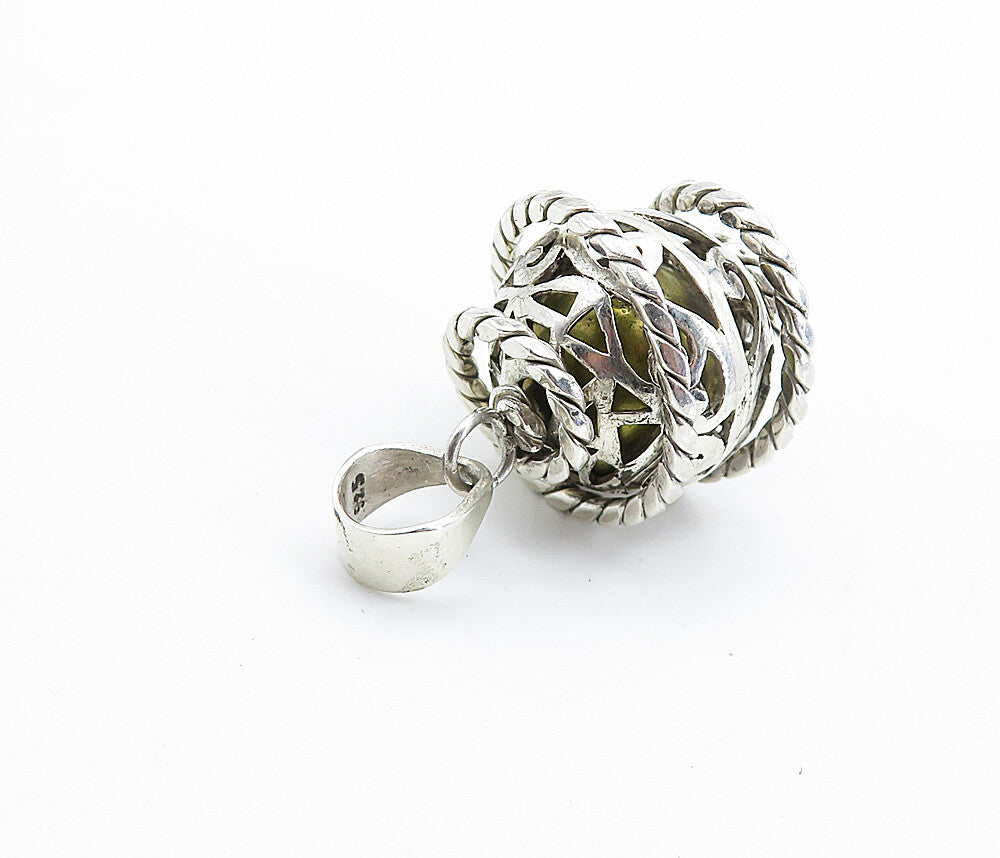 925 Sterling Silver  Amethyst Rope Wrapped Shiny Caged Sphere Pendant  PT6012