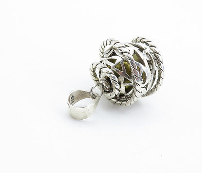 925 Sterling Silver  Amethyst Rope Wrapped Shiny Caged Sphere Pendant  PT6012