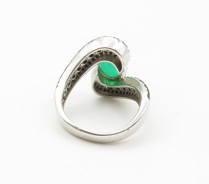 925 Sterling Silver  Green Stone & Black Hematite Bypass Ring Sz 6  RG15260