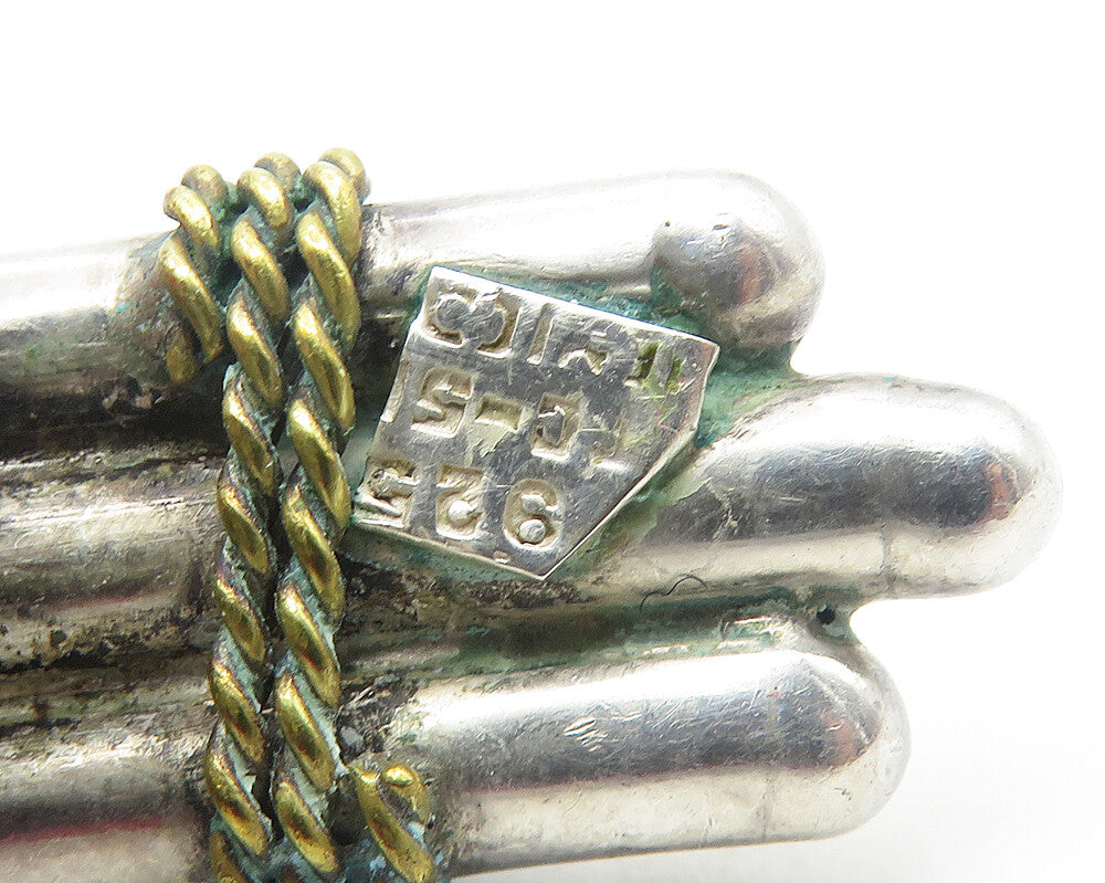 MEXICO 925 Silver  Vintage Two Tone Rope Twist Non Pierce Earrings  EG6117