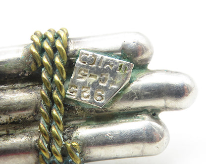 MEXICO 925 Silver  Vintage Two Tone Rope Twist Non Pierce Earrings  EG6117
