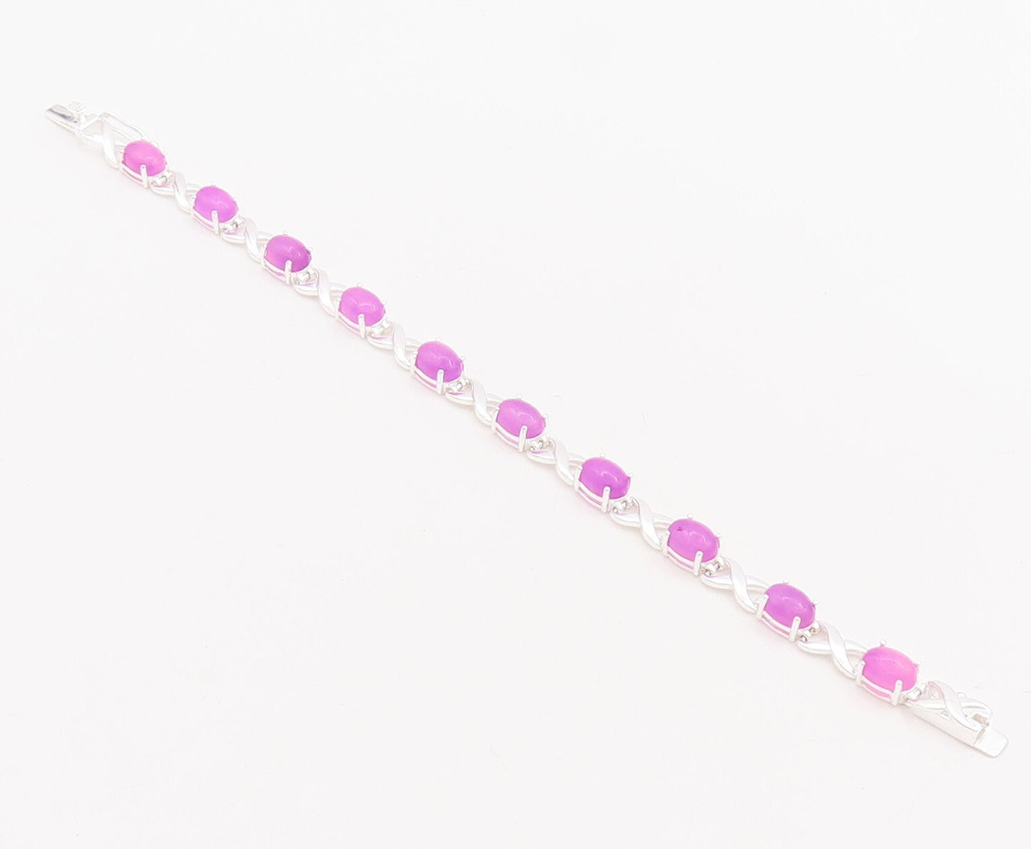 925 Sterling Silver Vintage Bracelet Oval Cut Purple Gemstones X Links  BT10666