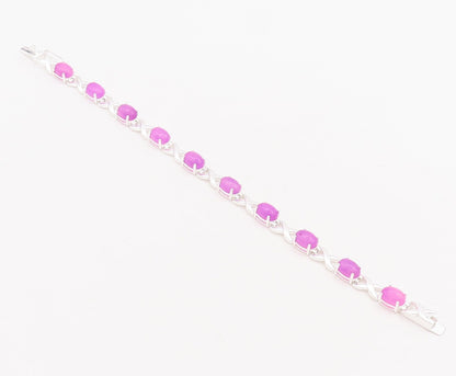 925 Sterling Silver Vintage Bracelet Oval Cut Purple Gemstones X Links  BT10666