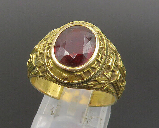 10K GOLD  Vintage Saint Angela Hall Garnet Class Ring Sz 7.5  GR365