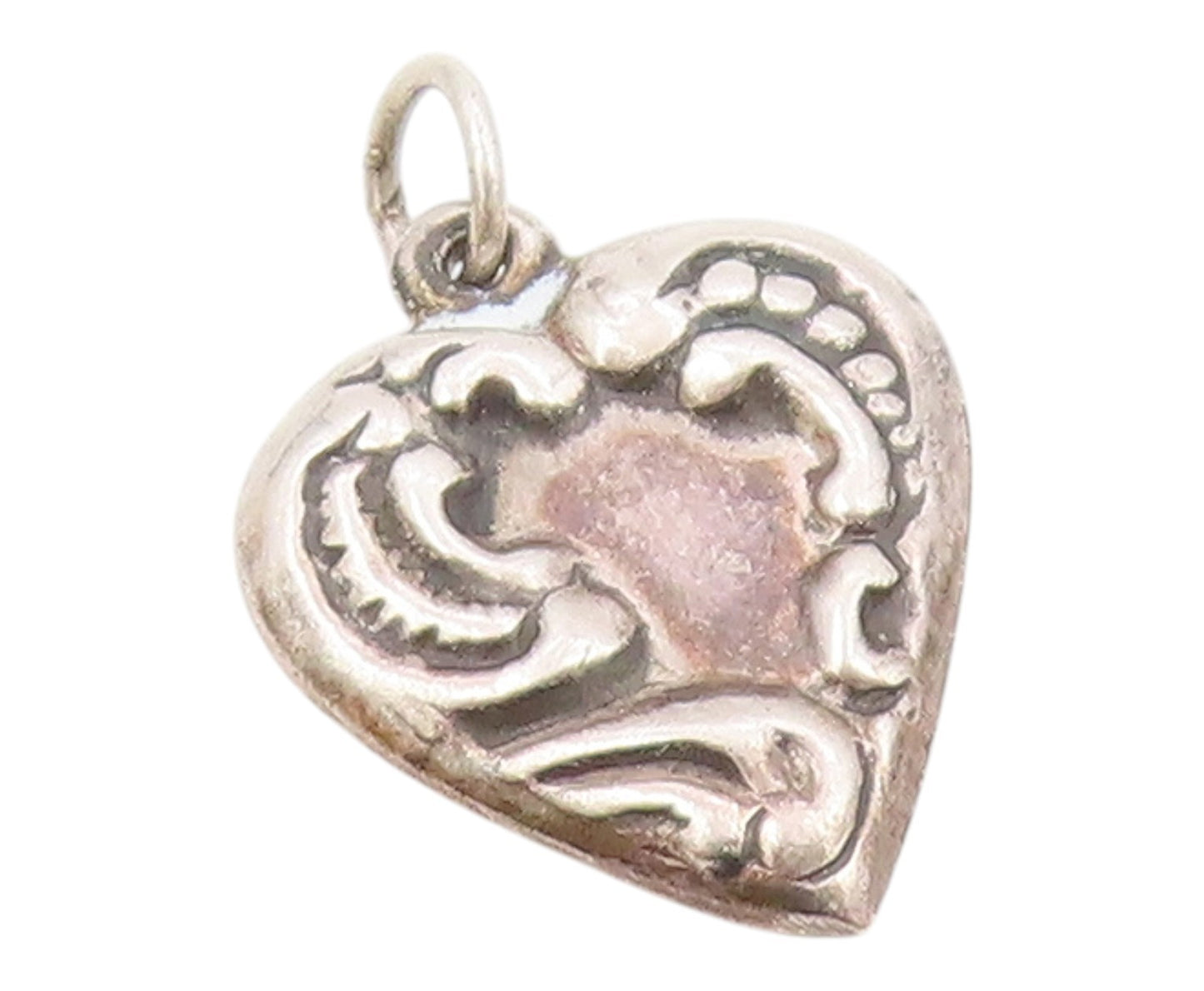 925 Sterling Silver   Vintage Antique Hollow Love Heart Charm Pendant  PT20528