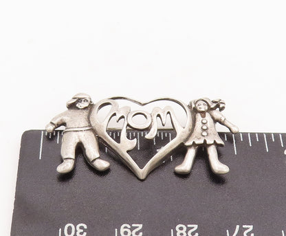925 Sterling Silver Vintage Brooch Pin Cutout Children Love Heart Mom  BP11092