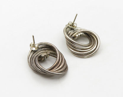 925 Sterling Silver  Vintage Dark Tone Modernist Drop Earrings  EG8260