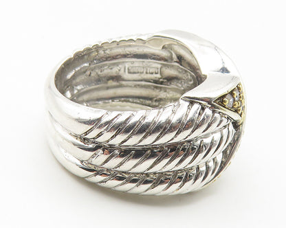 925 Sterling Silver  Topaz Two Tone Crossover Design Band Ring Sz 7.5  RG11445