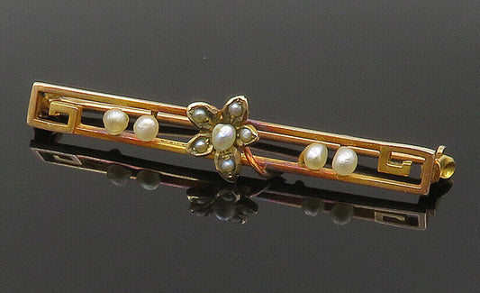 10K GOLD  Vintage Antique Wrapped Flower Cultured Pearls Brooch Pin  GB111