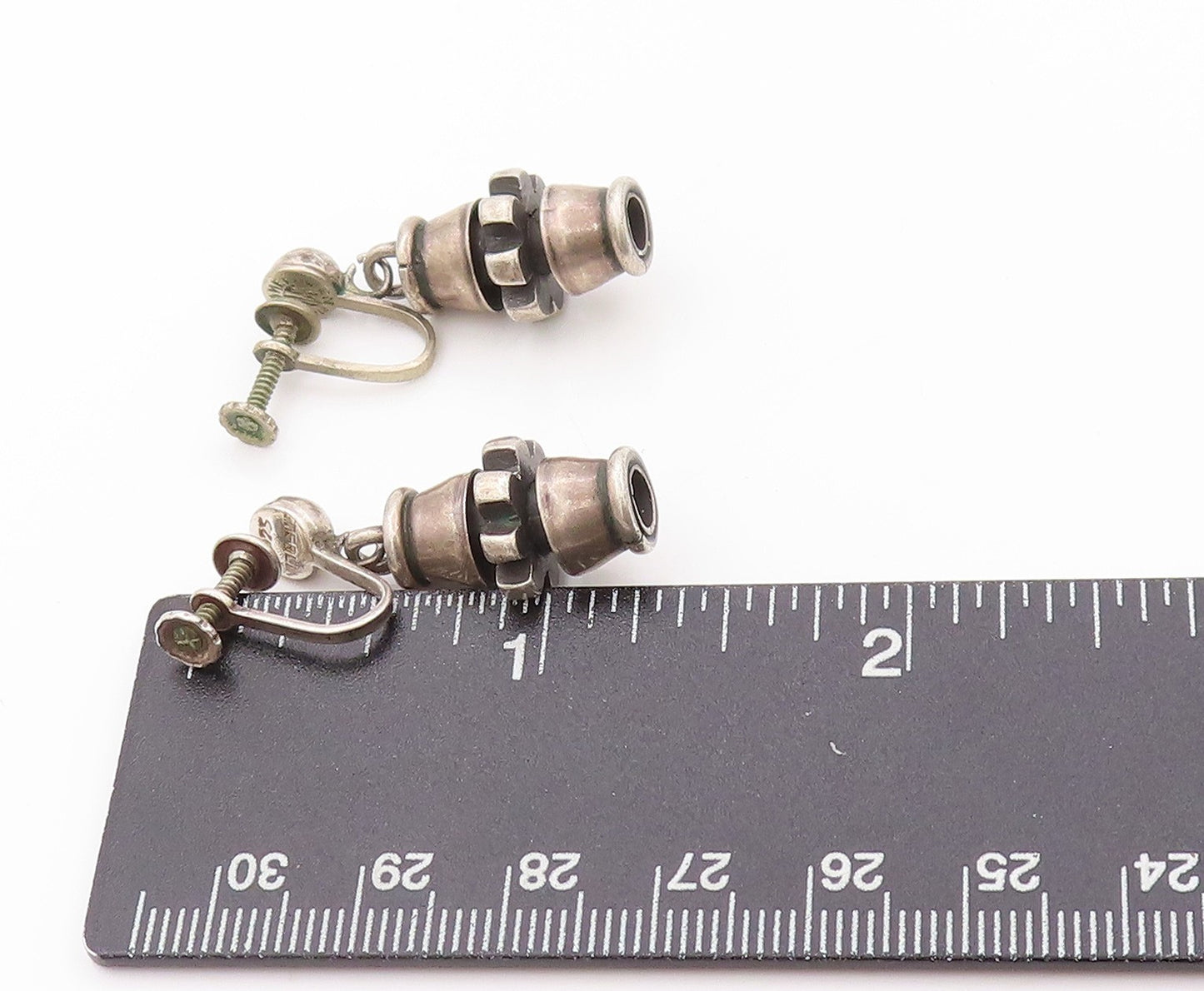 925 Sterling Silver Vintage Earrings Dark Tone Antique Design Screw Back EG13554