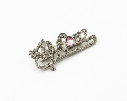 925 Sterling Silver   Vintage Pink Topaz Number One Mom Brooch Pin  BP6863