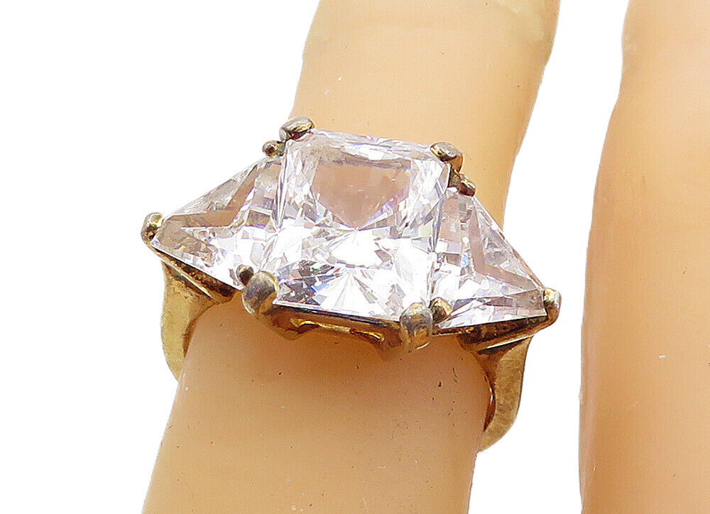 925 Sterling Silver  Vintage Cubic Zirconia 3 Stone Band Ring Sz 6  RG7632