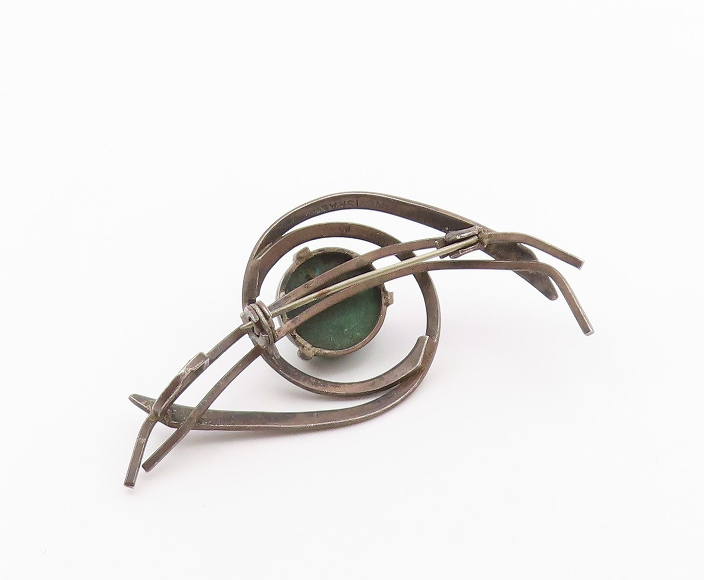 ISRAEL 925 Silver  Vintage Cabochon Cut Eilat Stone Swirled Brooch Pin  BP7921