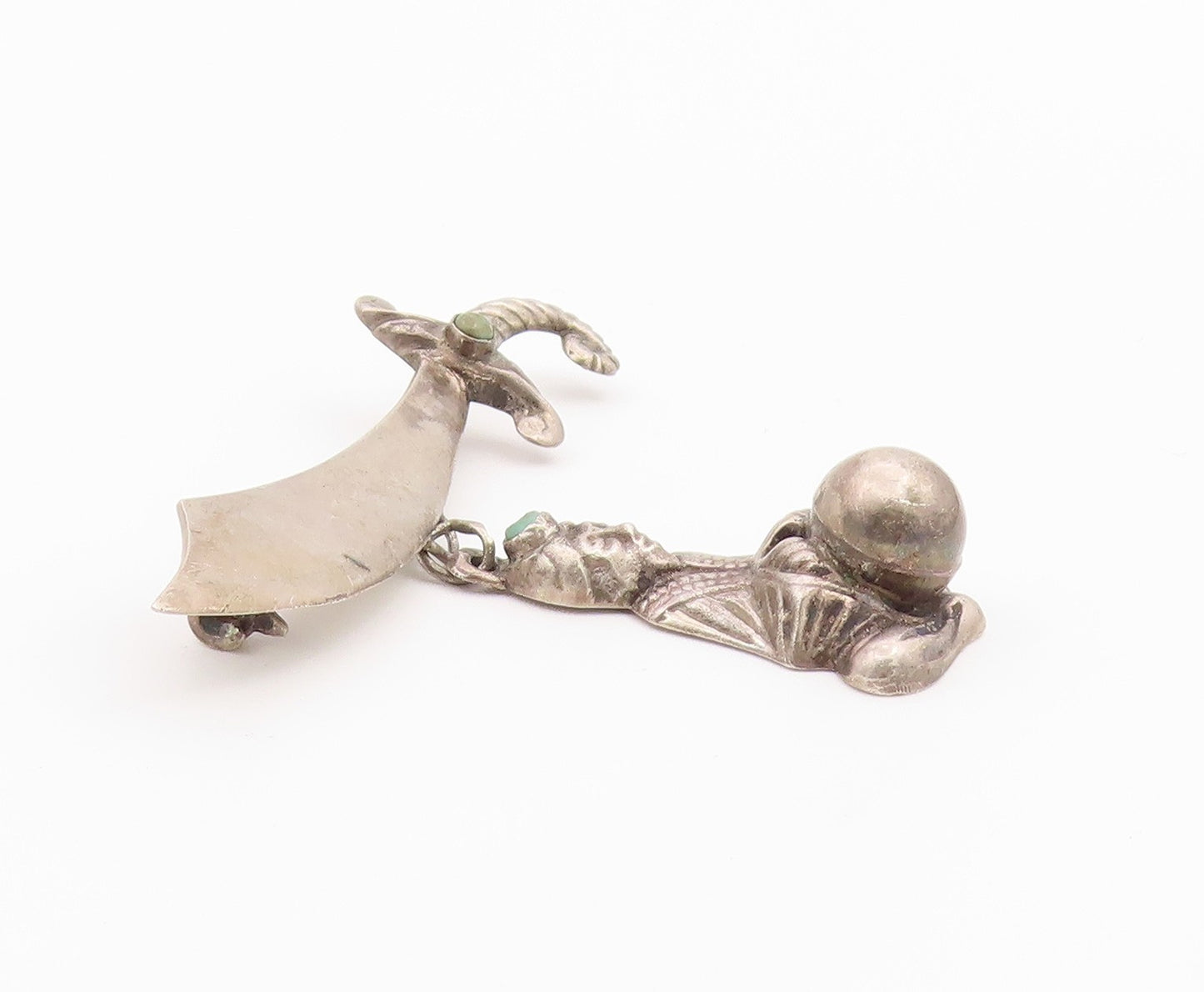 925 Sterling Silver Vintage Brooch Pin MEXICO Turquoise Fortune Teller  BP12608