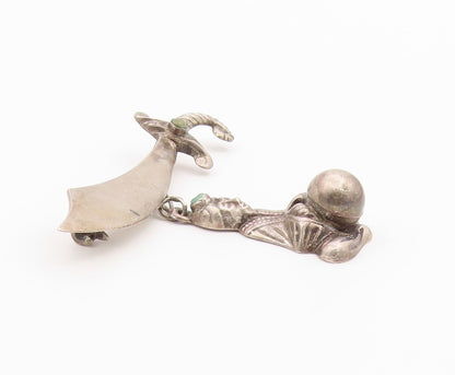 925 Sterling Silver Vintage Brooch Pin MEXICO Turquoise Fortune Teller  BP12608