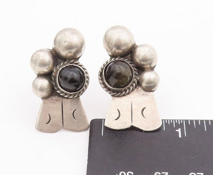 925 Sterling Silver Vintage Earrings MEXICO Antique Beaded Onyx  EG13071