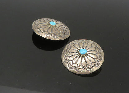 SOUTHWESTERN 925 Silver Vintage Turquoise Floral Non Pierce Earrings EG11085