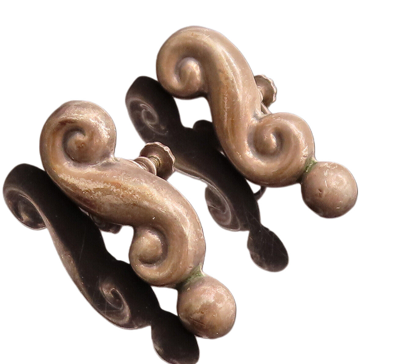 MEXICO 925 Sterling Silver Vintage Screw Back Swirl Earrings EG12446
