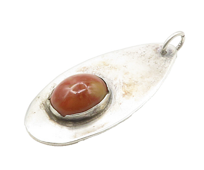 925 Sterling Silver  Vintage Cabochon Cut Agate Smooth Oval Pendant  PT13636