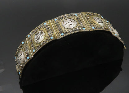 925 Sterling Silver Vintage Antique MIDDLE EAST Turquoise Chain Bracelet  BT8359