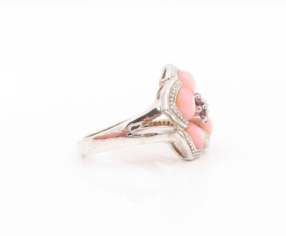 925 Sterling Silver Vintage Ring Designer Pink Cat Eye & CZ Flower SZ 8  RG31991