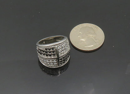 925 Sterling Silver  Vintage Cubic Zirconia & Hematite Band Ring Sz 6  RG20426