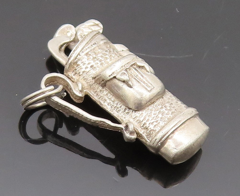 925 Sterling Silver Vintage 3D Carved Golf Bag Movable stick Pendant  PT22346