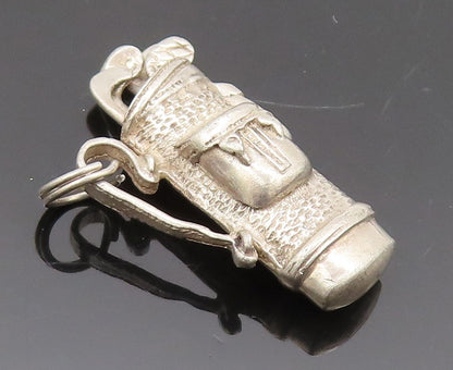 925 Sterling Silver Vintage 3D Carved Golf Bag Movable stick Pendant  PT22346