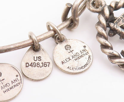 ALEX & ANI 925 Silver  Vintage Ship Anchor Charmed Bangle Bracelet  BT9102