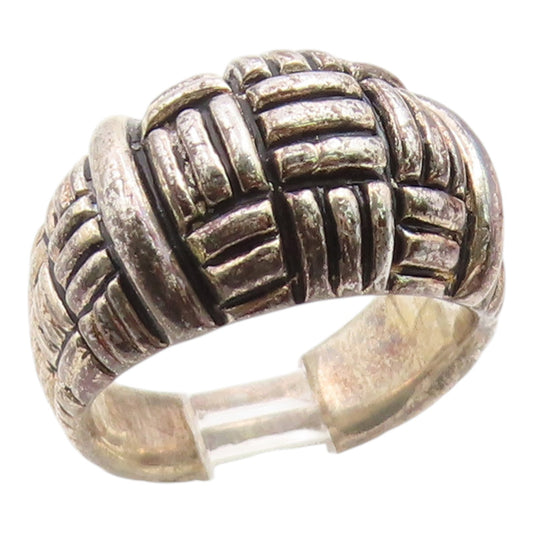 925 Sterling Silver Vintage Ring ESPO SIG Wide Woven Dome Band  Sz 7  RG36013
