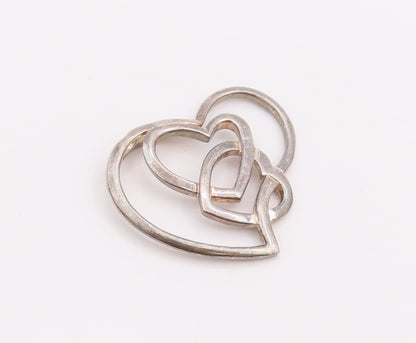 925 Sterling Silver Vintage Pendant Designer Cutout Interlocked Hearts  PT23373