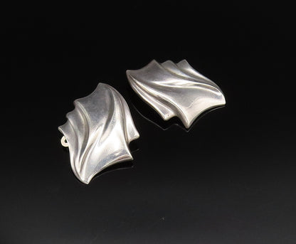 925 Sterling Silver  Vintage Polished Scalloped Non Pierced Earrings  EG12053