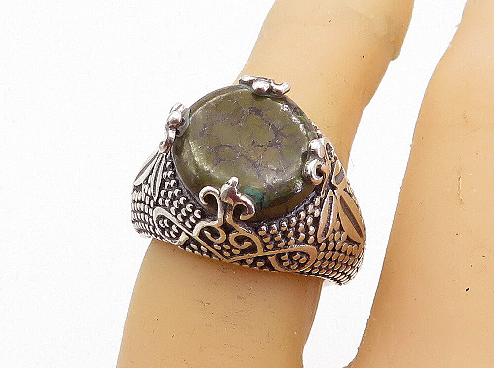 925 Sterling Silver  Vintage Jasper Floral Dome Cocktail Ring Sz 6  RG4523