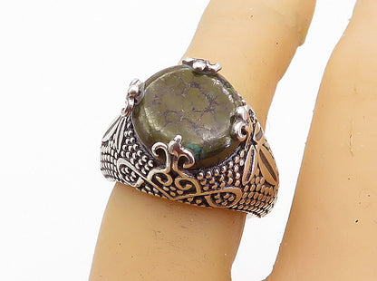 925 Sterling Silver  Vintage Jasper Floral Dome Cocktail Ring Sz 6  RG4523