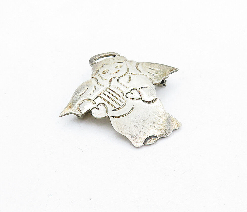 925 Sterling Silver  Vintage Etched Detail Angel Motif Brooch Pin  BP2100