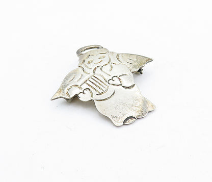 925 Sterling Silver  Vintage Etched Detail Angel Motif Brooch Pin  BP2100