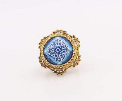 925 Sterling Silver Vintage Ring Gold Plated Enameled Floral Carved Sz 6 RG28865