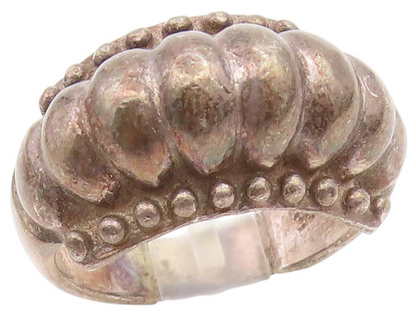 925 Sterling Silver Vintage Ring Chunky Scalloped Solid Dome Band  Sz 5  RG34404