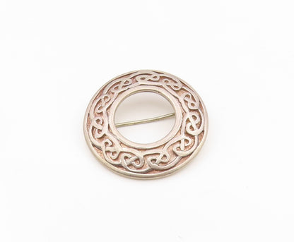 925 Sterling Silver Vintage Brooch Geometric Round Celtic Knot Design  BP12107