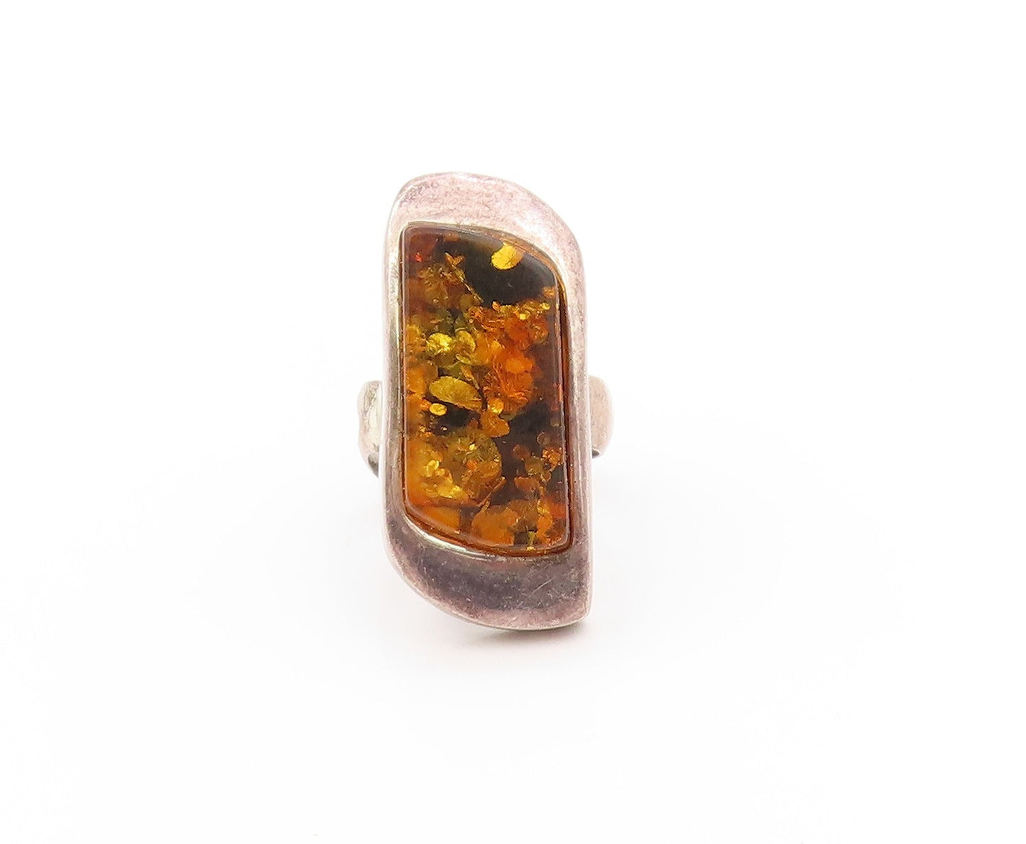 925 Sterling Silver Vintage Ring POLAND Designer Honey Amber  Sz 10  RG32780