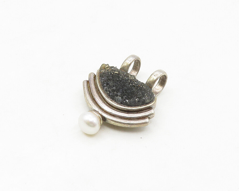 DESIGNER 925 Silver  Vintage Petite Pearl & Druzy Stone Pendant  PT14182