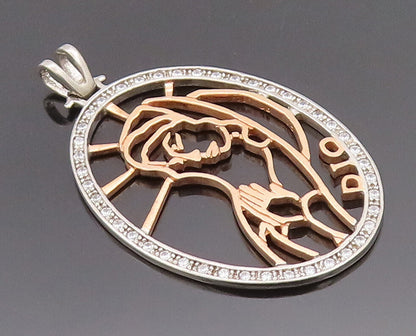 925 Sterling Silver Vintage Pendant Topaz Oval Fame Cut Praying Mother  PT22574