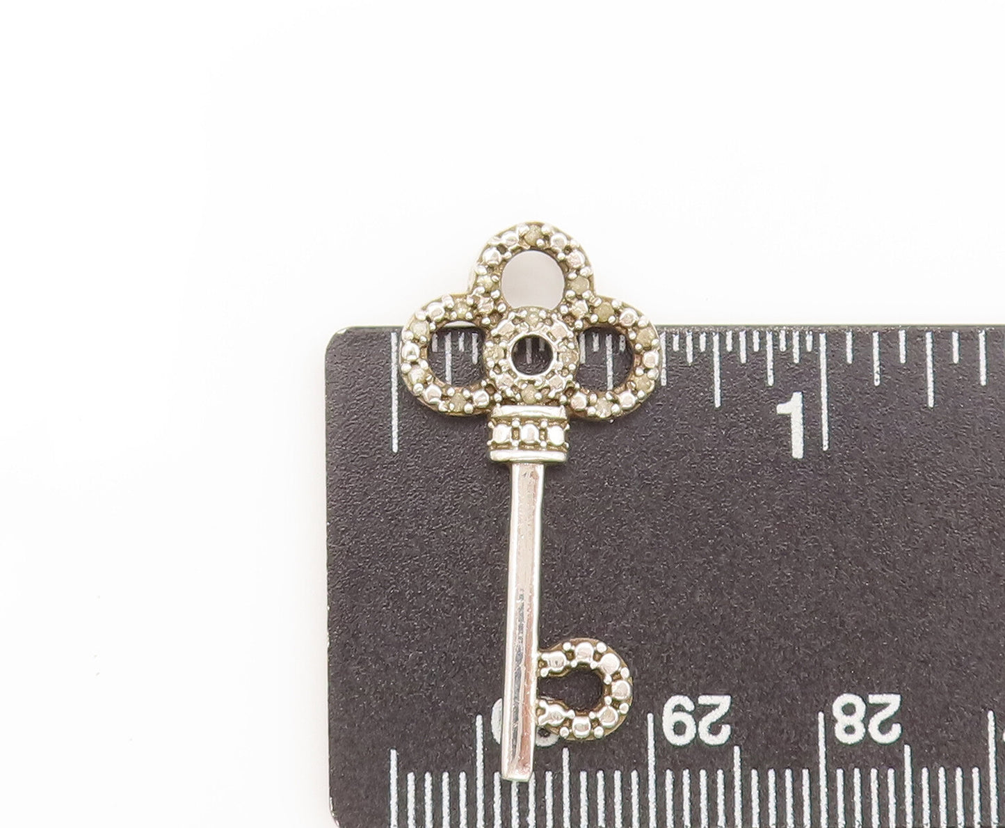 925 Sterling Silver  Vintage Designer Carved Diamond Band Key Pendant  PT22262