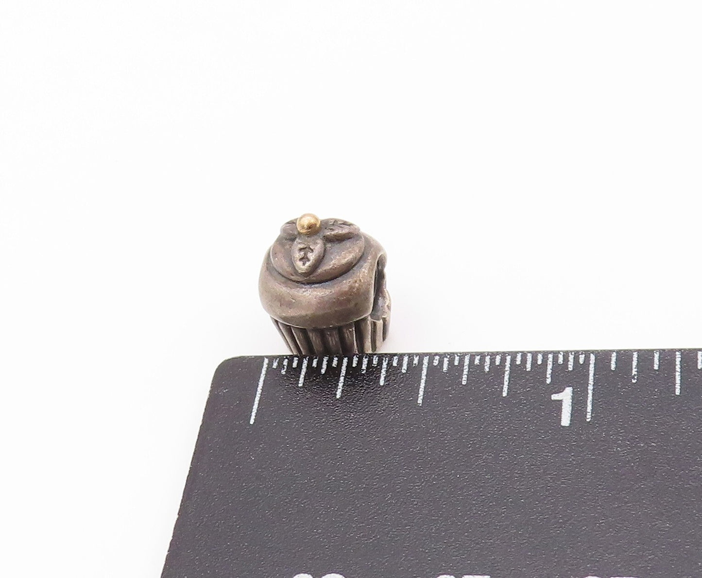 925 Sterling Silver Vintage Pendant PANDORA Dark Tone Cupcake Charm  PT23947