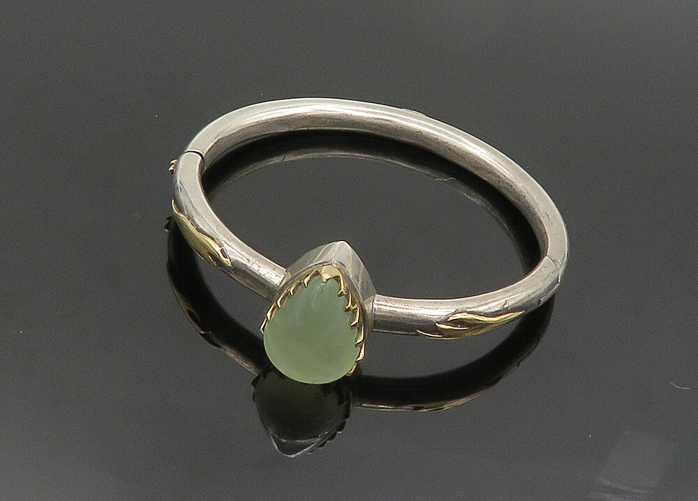 925 Silver & 14K GOLD  Vintage Cabochon Peridot Hinge Bangle Bracelet  BT8098