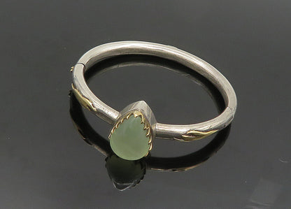 925 Silver & 14K GOLD  Vintage Cabochon Peridot Hinge Bangle Bracelet  BT8098