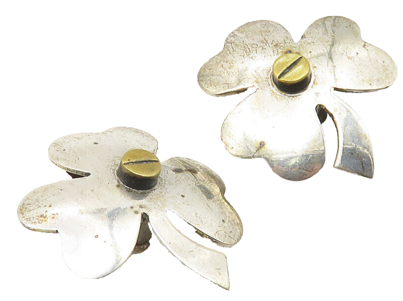 MEXICO 925 Sterling Silver  Vintage 2 Tone Clover Non Pierce Earrings  EG5847