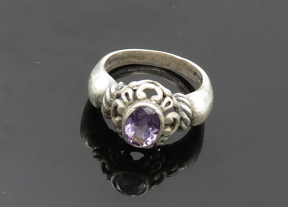925 Sterling Silver  Vintage Faceted Amethyst Swirl Band Ring Sz 6.5  RG20046